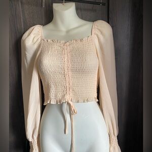 Blush Smocked Tie-Front Peasant Crop Top - Peach